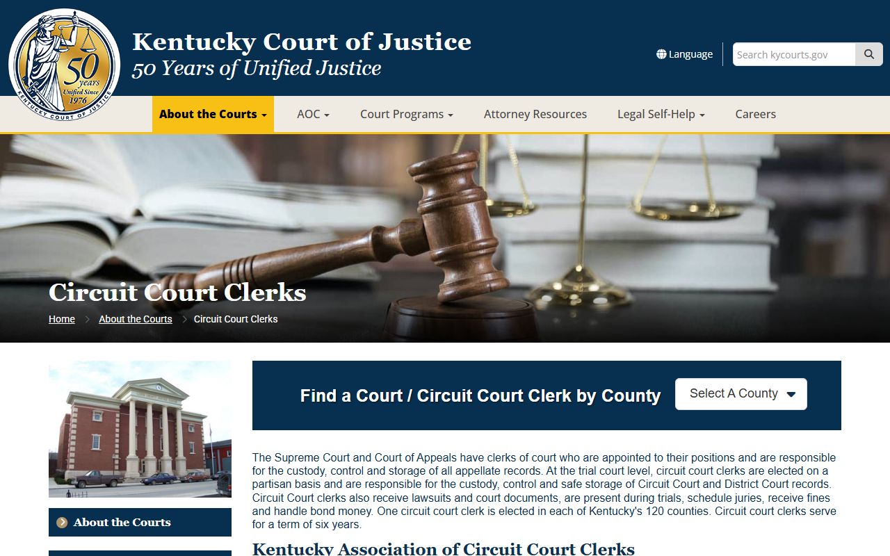 Fayette County Circuit Court Clerk records county finder from Kentucky Court of Justice