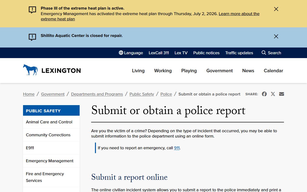 Fayette County arrest records Lexington Police report access source