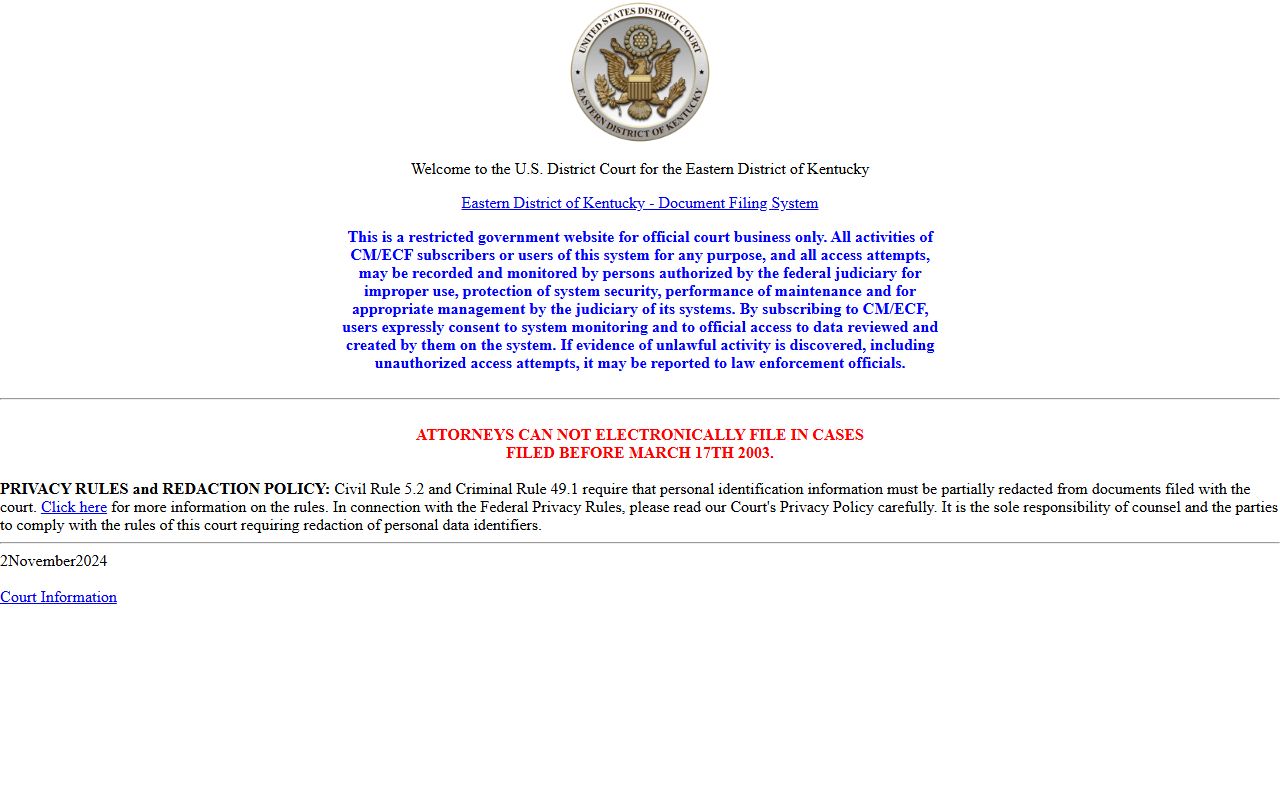 Fayette County Circuit Court records federal CM ECF distinction
