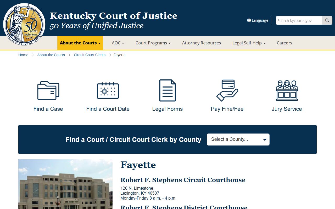 Fayette County Court records county court landing page