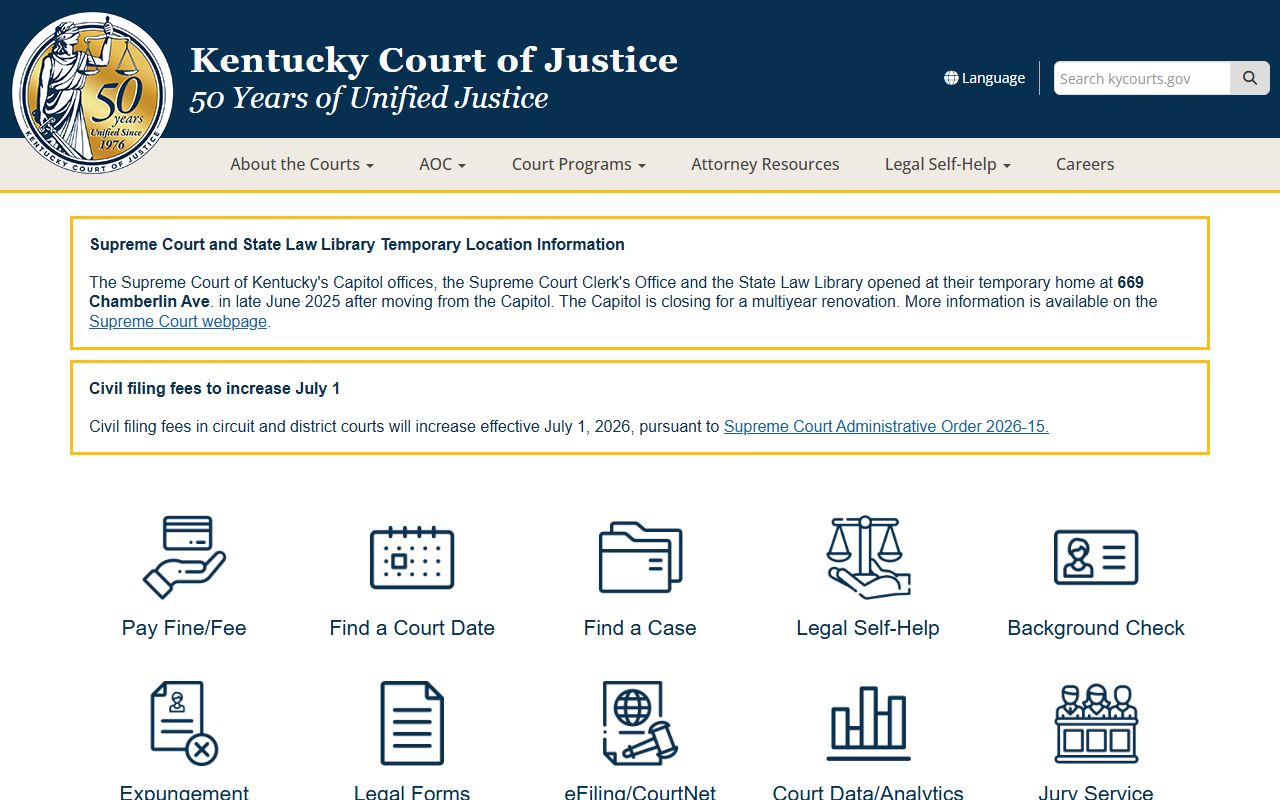 Fayette County Court records Kentucky Court of Justice homepage