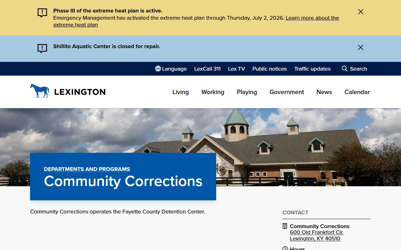 Fayette County inmate records Community Corrections overview